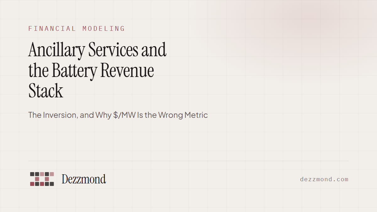 Ancillary Services and the Battery Revenue Stack: The Inversion, and Why $/MW Is the Wrong Metric