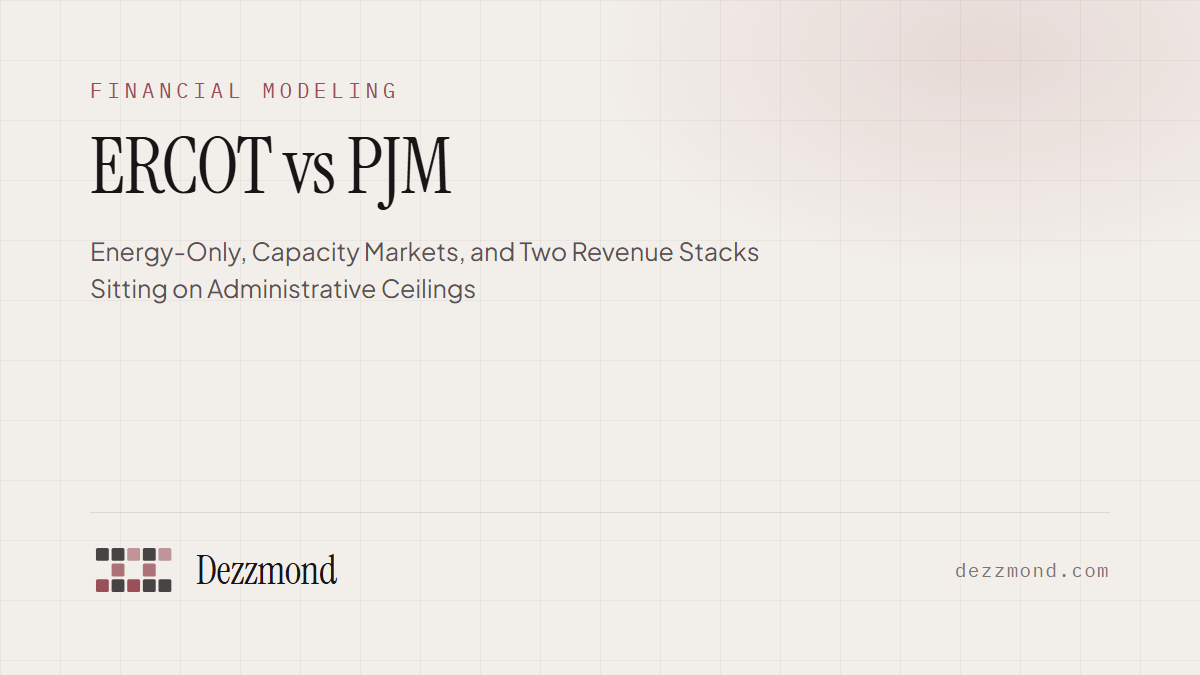 ERCOT vs PJM: Energy-Only, Capacity Markets, and Two Revenue Stacks Sitting on Administrative Ceilings